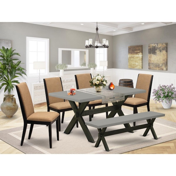 East West Furniture 6 Piece X-Style Stylish Dining Table Set - Wire Brushed Black X696LA147-6 - main